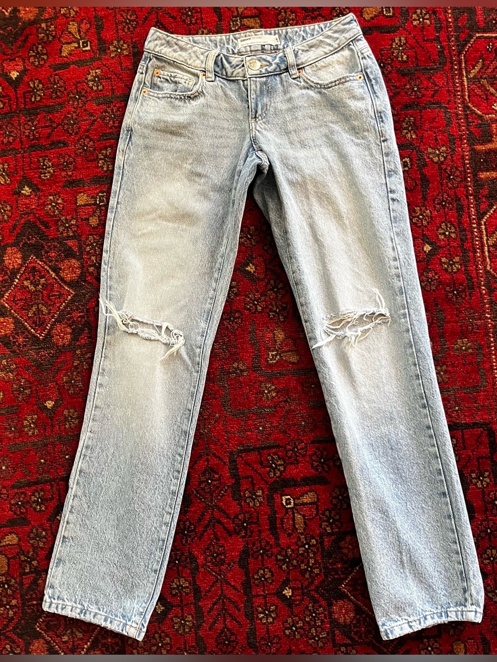 Garage Light Blue Denim Low-Rise Straight Jeans